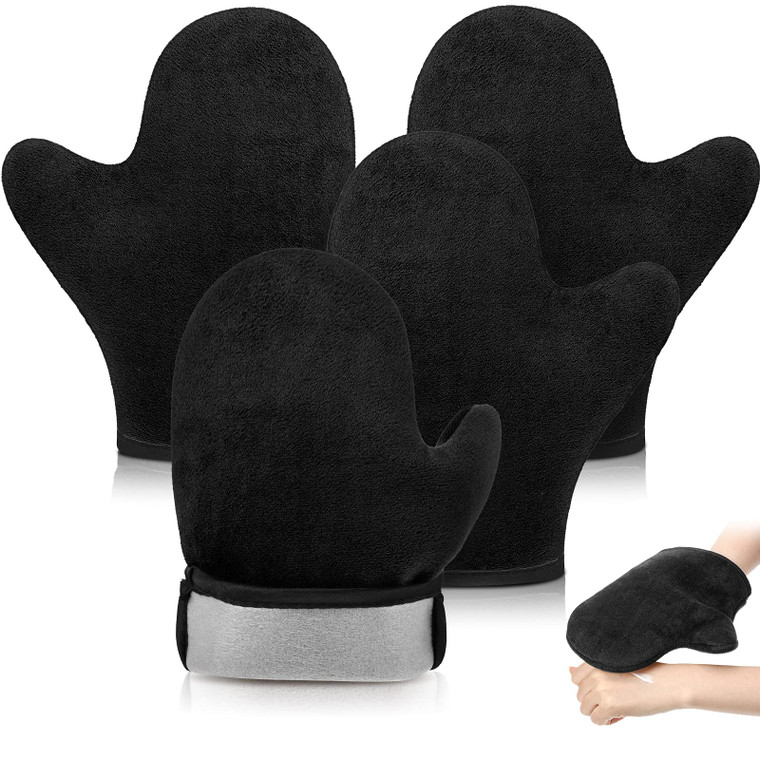 SATINIOR 4 Packs Self Tanning Mitt Applicators Double Sided Sunless Tanning Mittens Reusable Applicator Mittens Tanner Gloves with Thumb(Black)