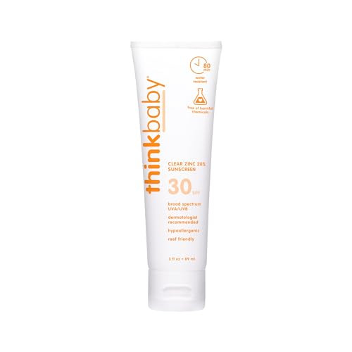 Thinkbaby SPF 30 Mineral Baby Sunscreen, Clear Zinc Oxide, 3 fl oz  Natural, Water Resistant, Kids & Toddler Sun Protection, Reef Safe