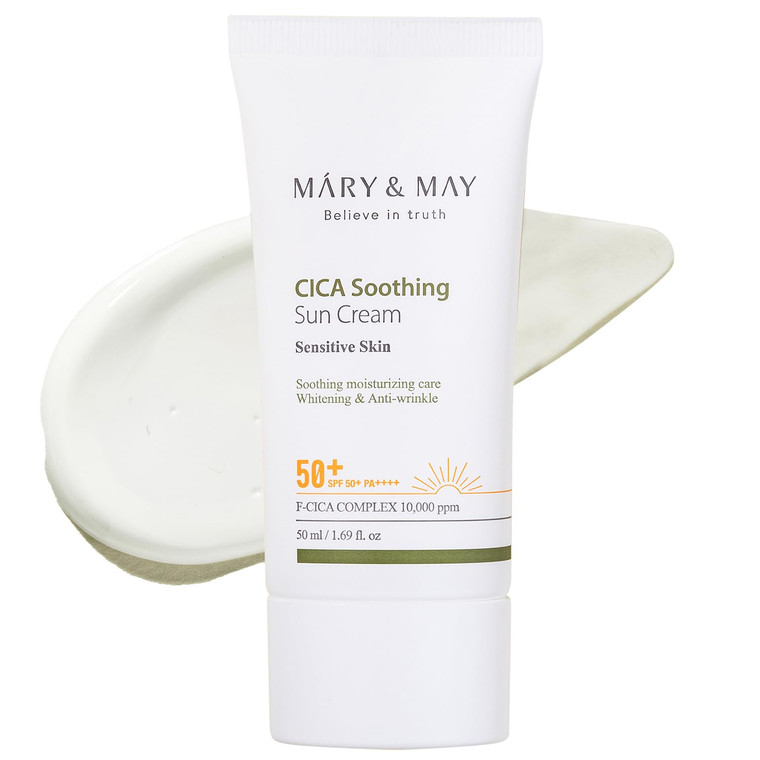 [Mary&May] CICA Soothing Sun Cream SPF50+ PA++++ 1.69 Fl Oz / 50ml | Light Absorption, Non-Sticky SPF, Hydration, No White Cast, Cica Facial, Daily c