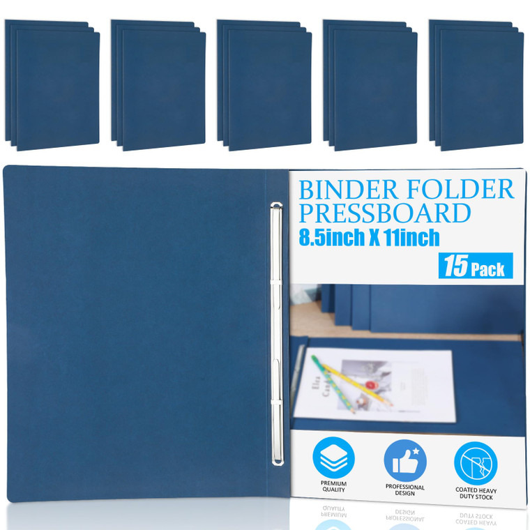 Zhanmai 15 Packs 8.5'' x 11'' Pressboard Report Covers, Metal Prong Fastener with Compressor, Letter Size 3'' Capacity Presentation Report Folder to