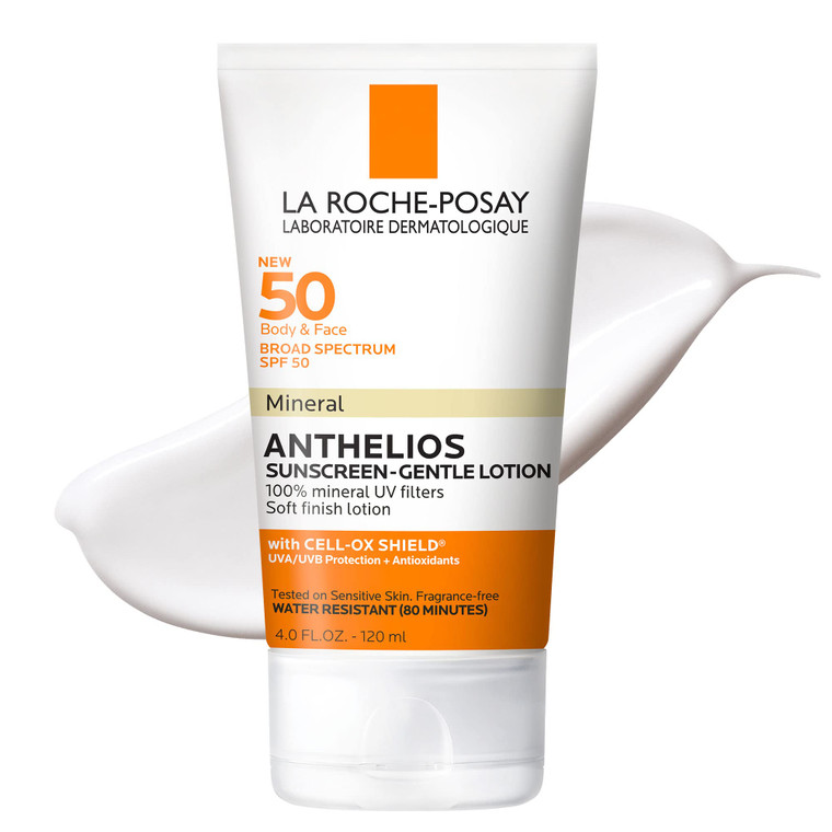 La Roche-Posay Anthelios Mineral Sunscreen SPF 50 Gentle Lotion, Broad Spectrum SPF + Antioxidants, Face & Body Sunscreen, Titanium Dioxide & Zinc Ox