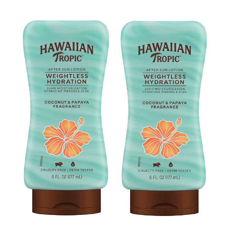 Hawaiian Tropic Weightless Hydration After Sun Lotion with Aloe, 6Fl Oz Twin Pack, Hawaiian Tropic Lotion, Moisturizing Lotion, After Sun Care, After