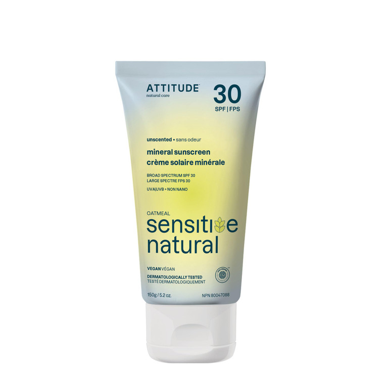 ATTITUDE Mineral Sunscreen for Sensitive Skin, EWG Verified, Broad Spectrum UVA/UVB, Dermatologically Tested, Plant and Mineral-Based Formula, Vegan,