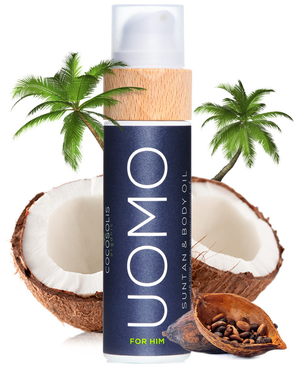 COCOSOLIS UOMO Tanning Accelerator for Men - Organic Tanning Oil with Vitamin E & Black Coconut Scent for a Fast Intensive Tan - Tanning Enhancer for