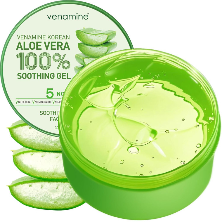 VENAMINE Korean Aloe Vera Soothing & Moisture Gel 100% For Face And Body organic pure aloe vera gel 300ml