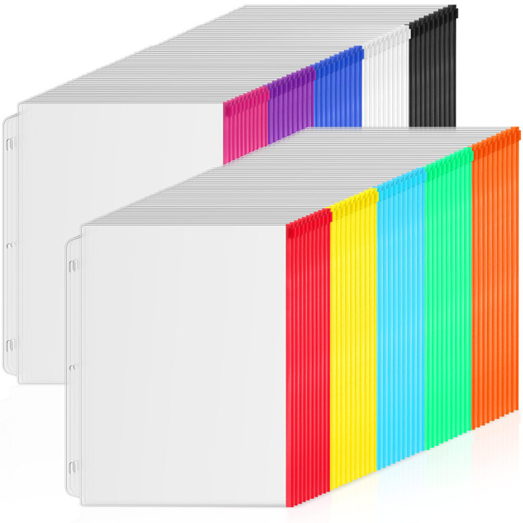 Handepo 100 Pcs Binder Pockets for 3 Ring Zippered Binder Pouches Bulk 11. 4 x 8. 66 Inch Plastic Pencil Pouches Multicolor Waterproof File Bag for D