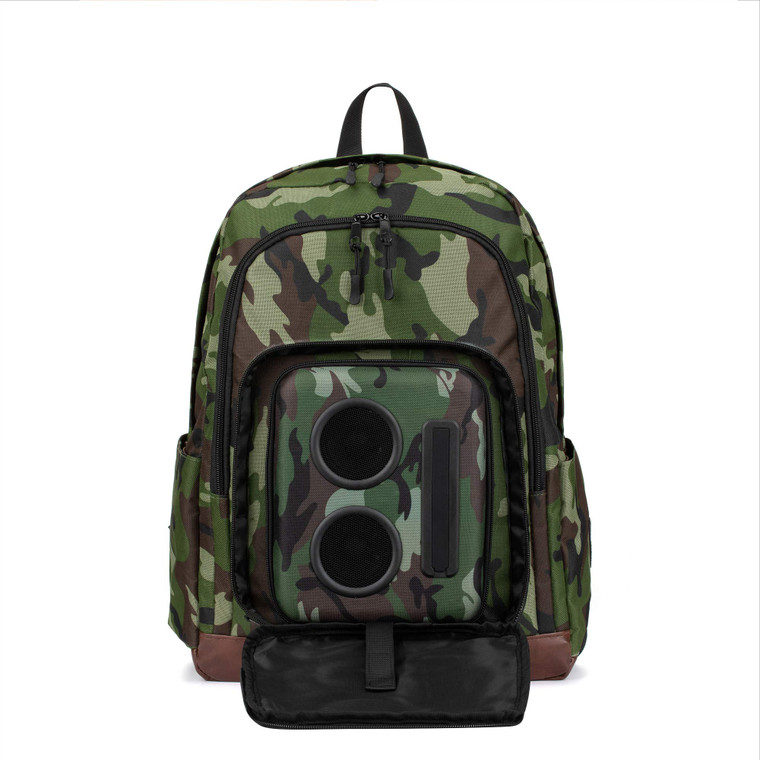 Super Real Bluetooth Speaker Backpack with 20-Watt Speakers & Subwoofer for Parties/Festivals/Beach/. Rechargeable, Works with iPhone & Android (Camo