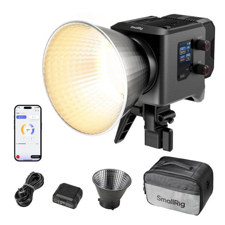 SMALLRIG RC 220B Pro 220W COB Video Light, Bi-Colour Video Light 2700K-6500K, CRI 95+ Bowens Mount Light, Support 3 Power Supply Methods, App Control