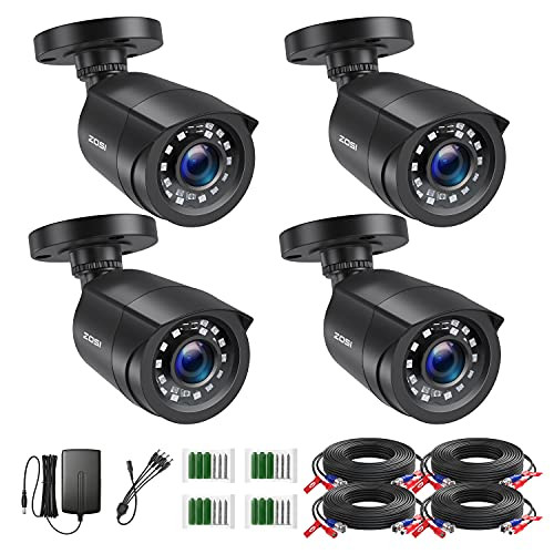 ZOSI 1080P 4 Pack HD TVI Security Cameras, 80ft Night Vision, Outdoor Indoor Weatherproof Bullet Camera for 1080P/5MP/4K HD TVI Analog CCTV DVR Syste