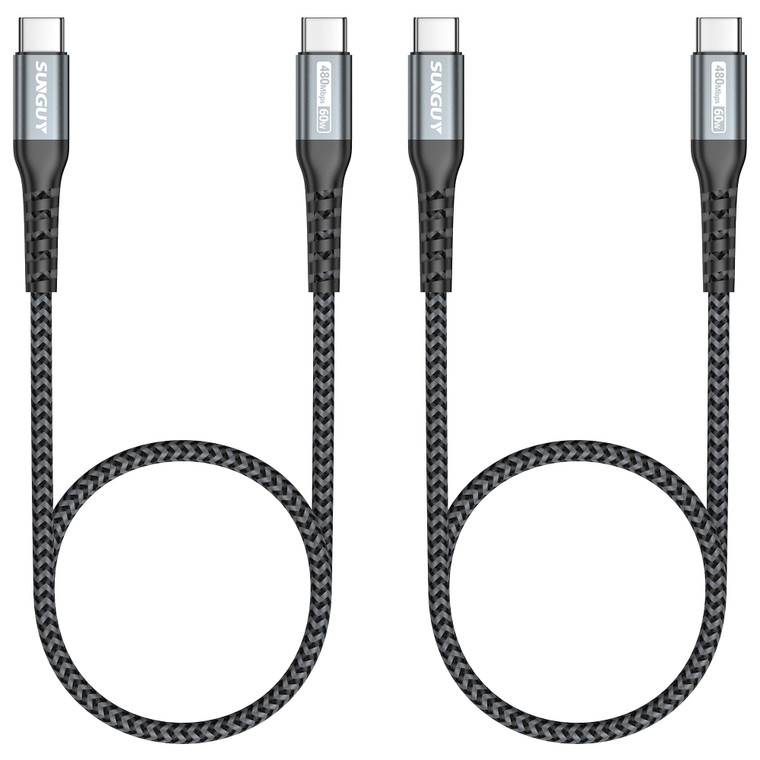 SUNGUY USB C to USB C 1.5FT [2Pack], USB C Cable 60W PD Fast Charge Type C Charger Cord Compatible for iPhone 17/16/15 Series, Samsung Galaxy S23/24