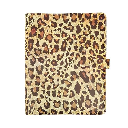 Paper Junkie Leopard Print 3-Ring Binder Folio - 13 x 10.5 x 1.8 in, Tan PU Faux Leather - Portfolio Folder with Legal Pad Cover & Interview Resume F