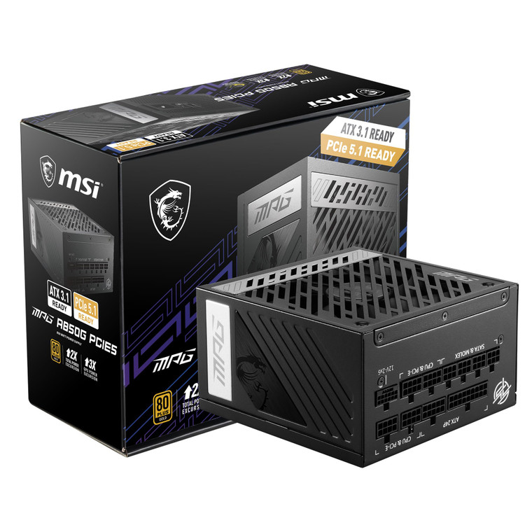 MSI MPG A850G PCIE5, Fully Modular Compact Gaming 850W Power Supply, 80+ Gold, Native 12V-2x6 Cable, 100% Japanese Capacitor, ATX 3.1 & PCIe 5.1 Read