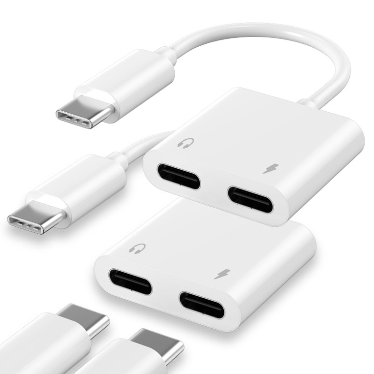 USB C to USB C Headphone and Charger Adapter for iPhone 16,Dual USB C AUX + PD 60W Fast Charging Dongle Splitter Adapter Compatible with iPhone 16/16