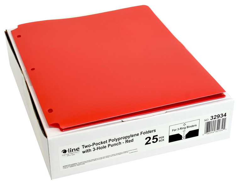 C-Line Two-Pocket Heavyweight Poly Portfolio Folder, 3-Hole Punch, 11 X 8.5, Red, 25/Box