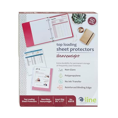 C-Line Top Loading Heavyweight Poly Sheet Protectors, Non-Glare, 8.5 x 11 Inches, 50 per Box (62018)