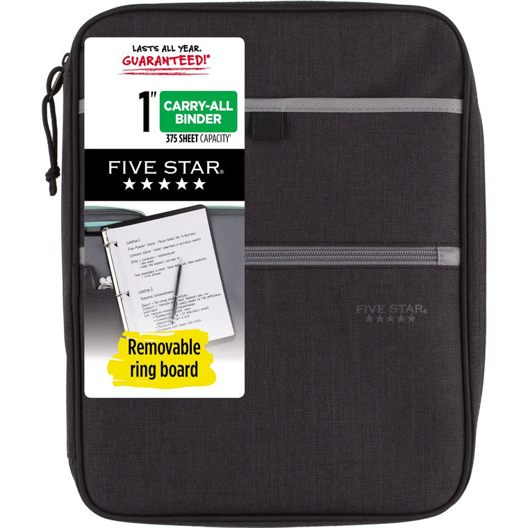 Five Star Zipper Binder, 1 Inch 3 Ring Binder, Carry-All with Internal Pockets and Dividers, 375 Sheet Capacity, Assorted Colors, Color Will Vary, 1