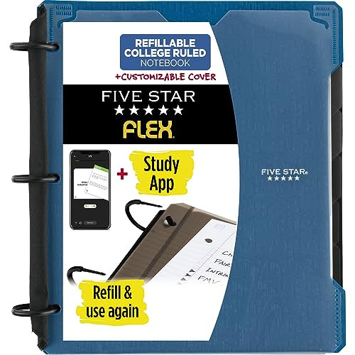 Five Star Flex Refillable Notebook + Study App, 1 Inch Binder with Customizable Cover, College Ruled Notebook and 3 Ring Binder, Hybrid NoteBinder, 2