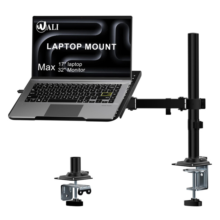 WALI Laptop Tray Desk Mount for 17inch Notebook, Fully Adjustable Laptop Arm up to 22lbs, Monitor Mount with Vented Cooling Platform Stand (M00LP), B