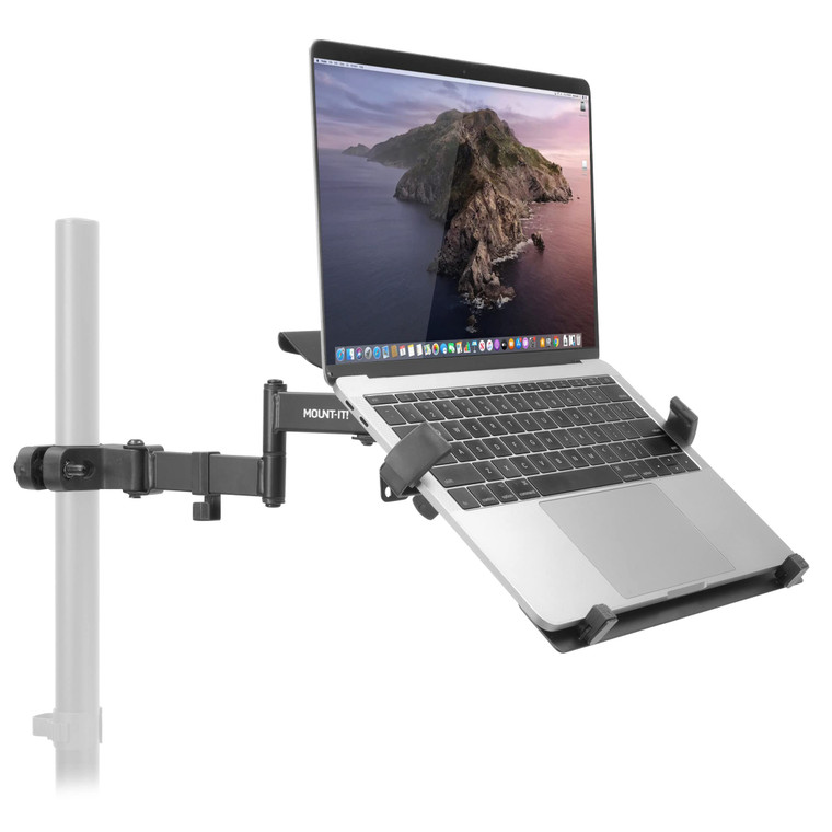 Mount-It! Laptop Pole Mount Tray | Full Motion Laptop Mount Fits Up to 15.6 Laptops | Universal Adjustable Steel Notebook Stand for Add On to Monitor