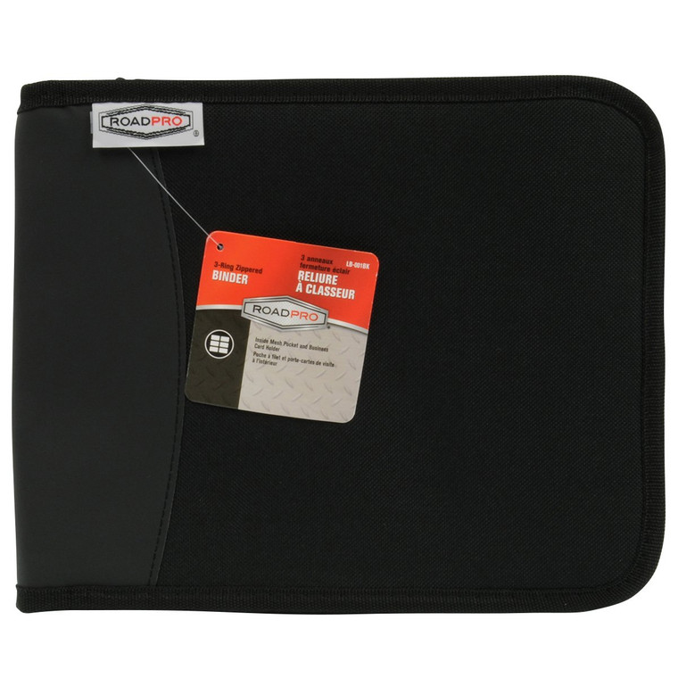 RoadPro 3-Ring Zippered Binder for Loose-Leaf Log Sheets, Black, LB-001BK, 10.5" x 8.5"