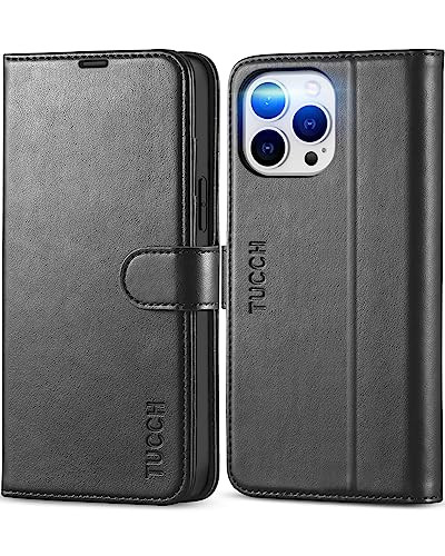 TUCCH Wallet Case for iPhone 13 Pro Max, RFID Blocking, 4 Card Slots, Stand Shockproof TPU Interior Shell, PU Leather Magnetic Flip Cover, Black