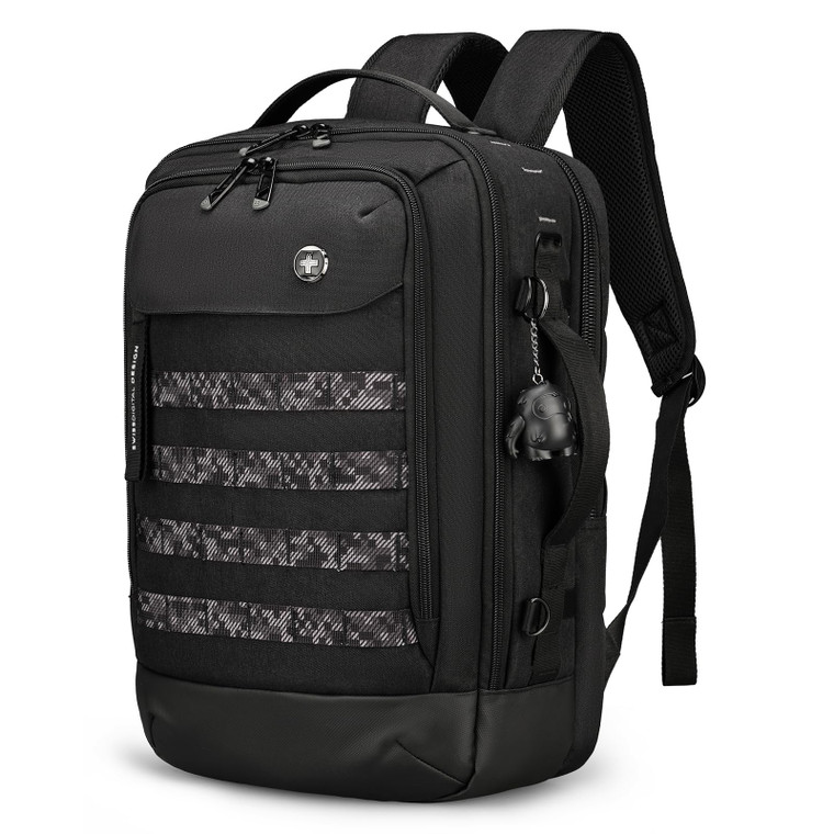 Swissdigital Design Travel Backpack with USB Charging Port, Laptop Backpack with RFID Pockets, Work Backpack Fits 16 inches Laptops for Men Women, Bl