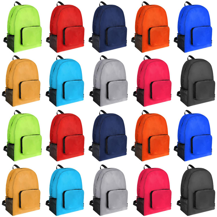Sherr 20 Pack Foldable Backpacks Lightweight Backpack Bulk Adults Bag Classic Mix Colors Bag Outdoor Travel Donation Supplies(Bright Color)