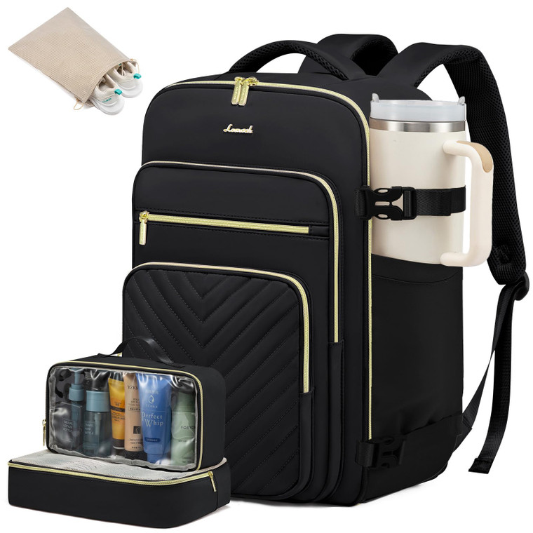 LOVEVOOK Large Travel Backpack for Women, Carry On Bag Flight Approved, 40L TSA Personal Item Travel Bag with 3 Packing Cubes, Waterproof 17 Inch Lap