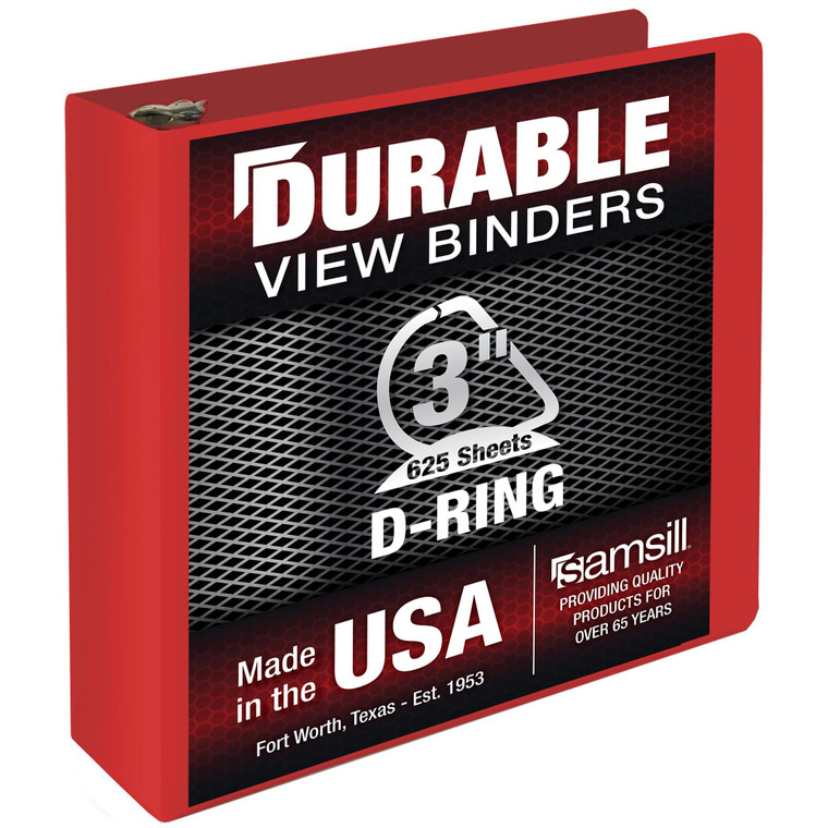 Samsill Durable 3 Inch Binder, Made in The USA, D Ring Binder, Customizable Clear View Cover, Ruby Red, Holds 625 Pages