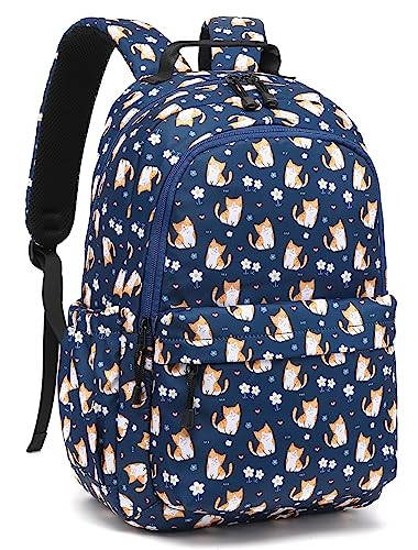Leaper Girls Kawaii Laptop Backpack for School Boys Backpack Kids Travel Backpack Women Bookbag Cute School Bag College Bag Cat Dark Blue