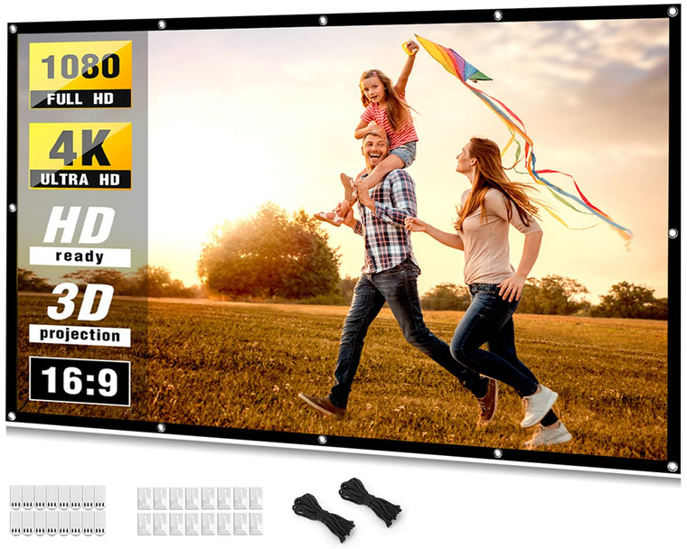 Projector Screen 100 inch, Taotique 4K Movie Projector Screen 16:9 HD Foldable and Portable Anti-Crease Indoor Outdoor Projection Double Sided Video