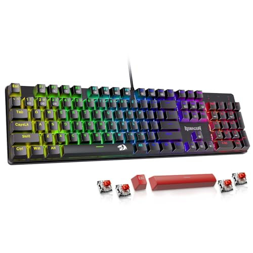 Redragon Mechanical Gaming Keyboard Wired, 11 Programmable Backlit Modes, Hot-Swappable Red Switch, Anti-Ghosting, Double-Shot PBT Keycaps, Light Up