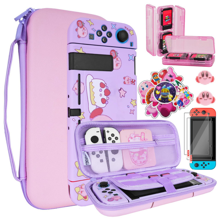 TIKOdirect Carrying Case for Switch, Cute Portable Travel Bag Accessories with Soft Protective Cover, Screen Protectors and Thumb grip caps, Game Car