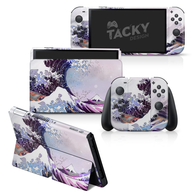Tacky Design Wave Skin Compatible with Nintendo Switch OLED, Purple Skin Wrap Cover, Premium Vinyl 3M Full Wrap Decal, Compatible with Joy-Con, Conso