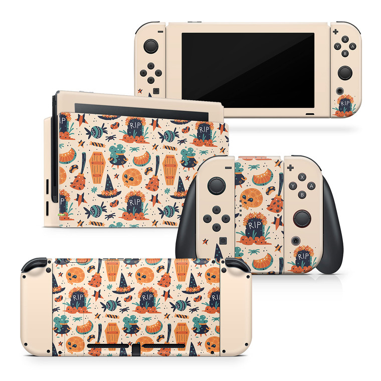 Acky Design Spooky Halloween Nintendo Switch Skin Wrap Cover - Pumpkin Theme Compatible With Joy-Con, Console, Dock - Premium Vinyl 3M Full Wrap Deca