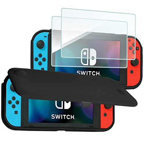 ProCase Flip Cover for Nintendo Switch Case with 2 Pack Tempered Glass Screen Protectors, Detachable Front Cover Protective Case for Nintendo Switch