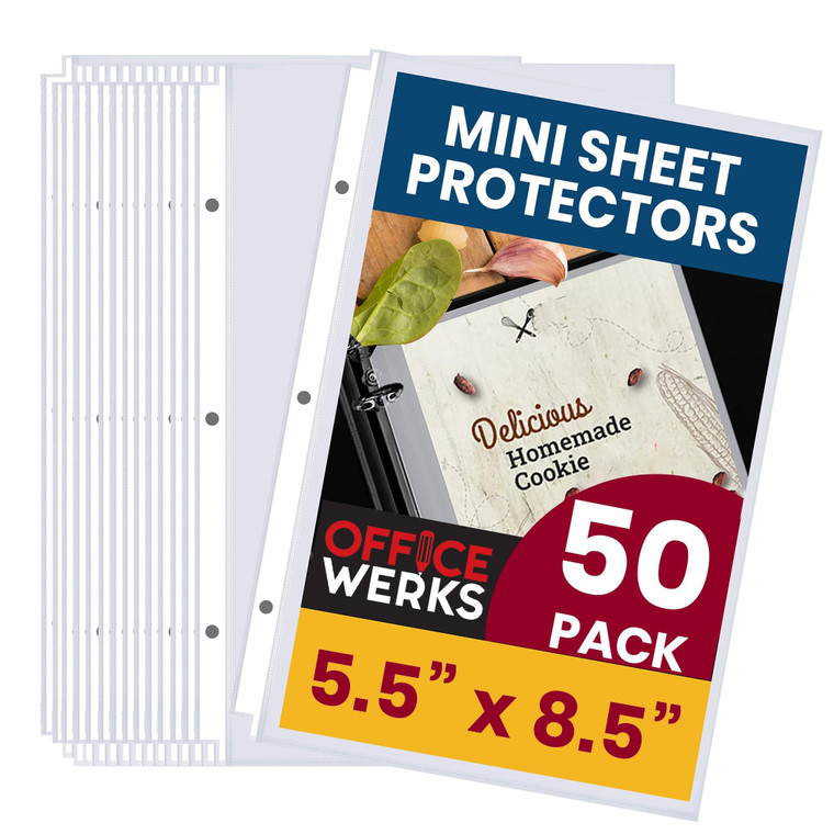 Officewerks Heavyweight Clear Mini Sheet Protectors Holds 5.5 x 8.5 Inch Sheets, Fits a 3-Ring Binder, Crystal Clear and Acid-Free with Reinforced Ho