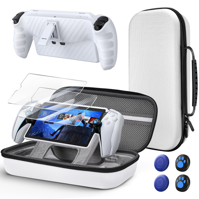 KOVA 10 in 1 Accessories Kit for Playstation Portal, Carrying Case & TPU Skin Cover with Kickstand for PS5 Portal Console, Travel Shell with 2* Scree