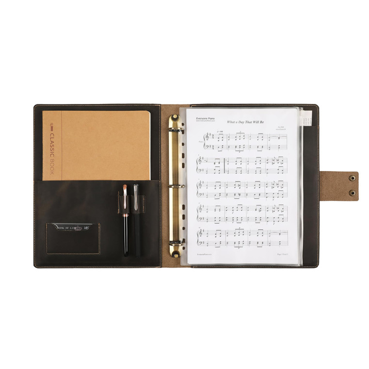 Handmade Leather Music Folder, Sheet Music Binder Personalized Music Holder, Leather Binder 3-Ring for 8.5x11 Music Sheet with Clear Sheet Protectors