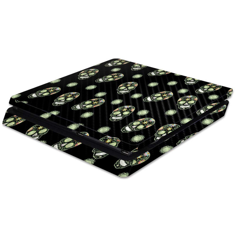 MightySkins Carbon Fiber Skin for Sony PS4 Slim Console - Glowing Skulls | Protective, Durable Textured Carbon Fiber Finish | Easy to Apply, Remove,