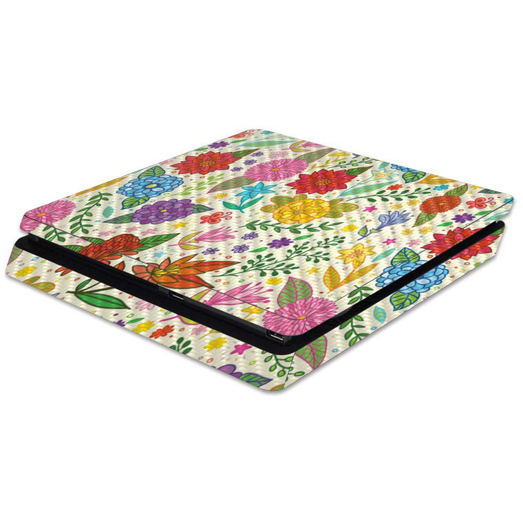 MightySkins Carbon Fiber Skin for Sony PS4 Slim Console - Flower Garden | Protective, Durable Textured Carbon Fiber Finish | Easy to Apply, Remove, a