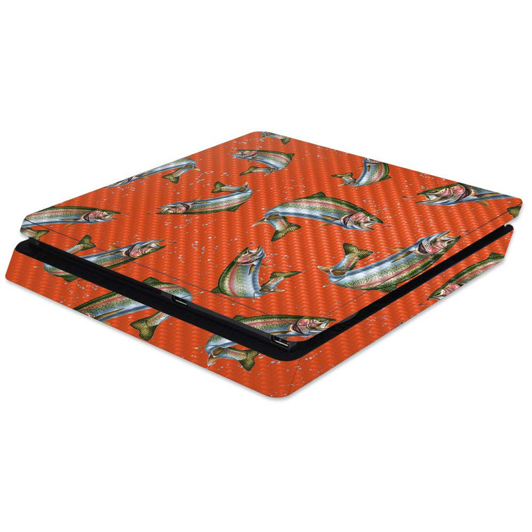 MightySkins Carbon Fiber Skin for Sony PS4 Slim Console - Trout Collage | Protective, Durable Textured Carbon Fiber Finish | Easy to Apply, Remove, a