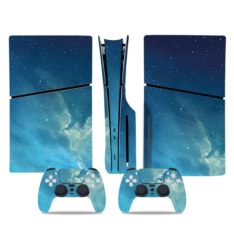 Skin Sticker for PS5 Slim Disc Edition, Protective Cover Wrap Vinyl Decal for Game Console and Wireless Controller (Blue)