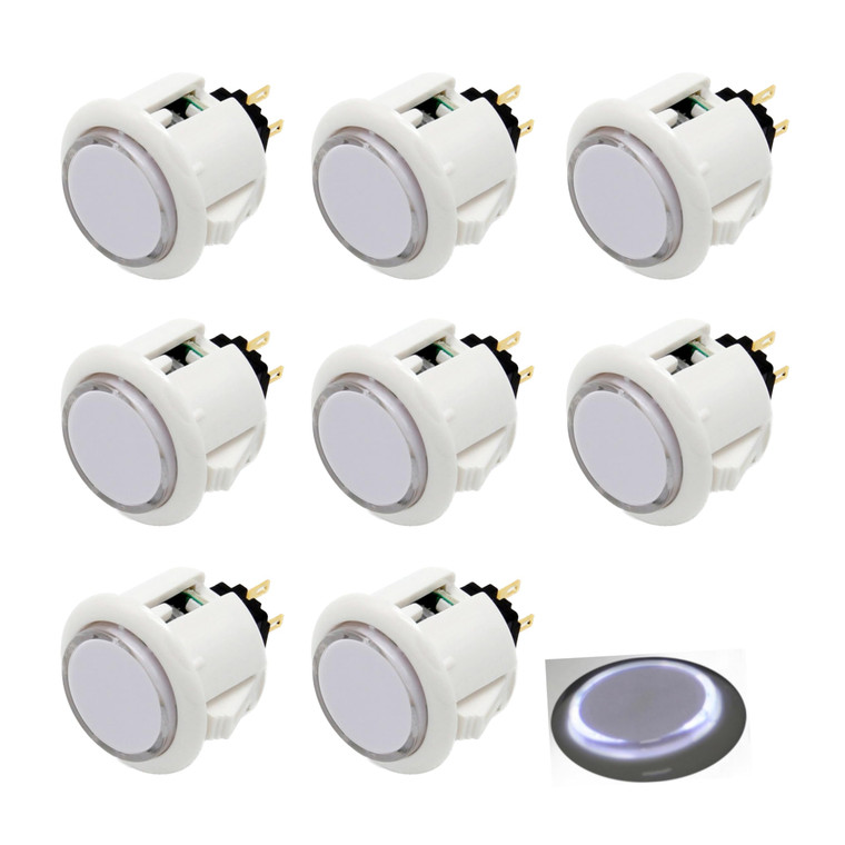 8 Pcs Original Qanba Illuminated Buttons Qanba Sanp In LED Buttons for DIY Cabinet Machine Arcade Machine 24MM/30MM (30MM, White Buttons+White LED)