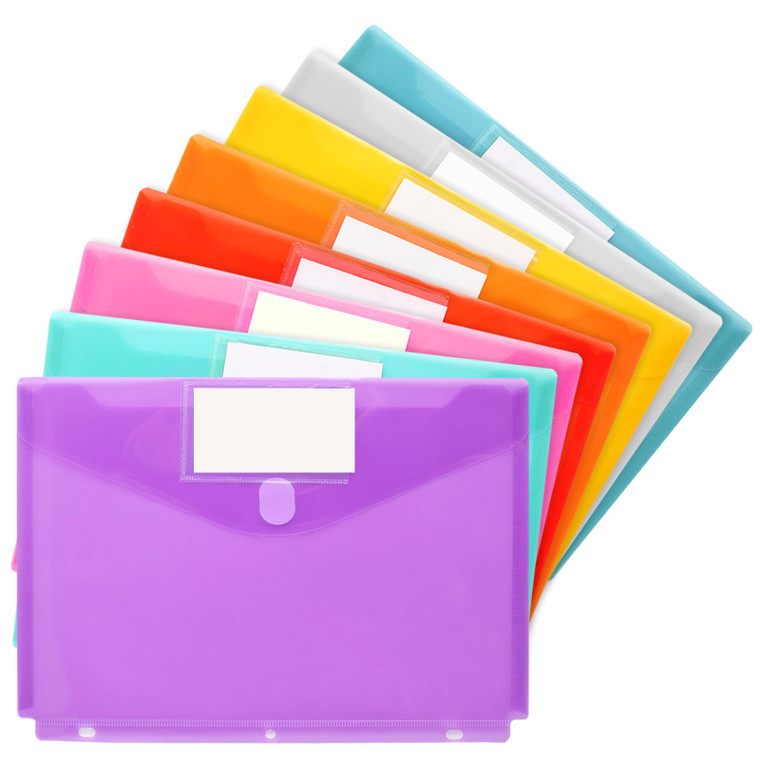 Azureal 8 Pack Binder Organizer, Plastic Binder Pockets for 3 Ring Binder, Binder Folders with Label for School Supplies and Documents, Letter Size,