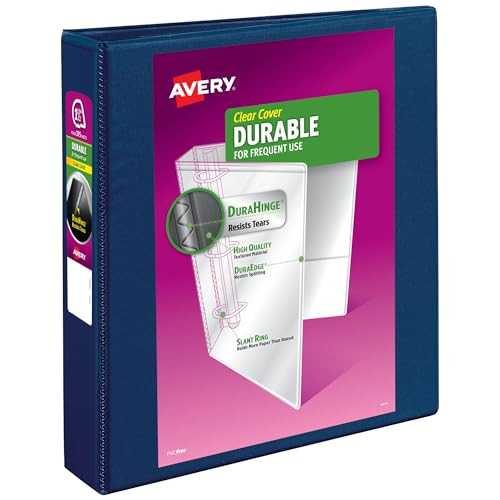 Avery Durable View 3 Ring Binders, 1.5 Inch Slant Rings, 375-Sheet Capacity, DuraHinge, 2.1 Inch Wide Spine, Customizable Clear Covers, 1 Blue Binder