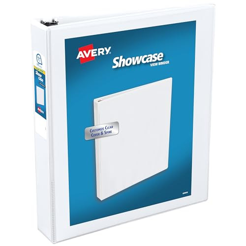 Avery Showcase Standard View 3 Ring Binder, 1.5" Slant Rings, 375-Sheet Capacity, 2.1 Inch Wide Spine, 1 White Binder, Ideal for Lightweight Organiza