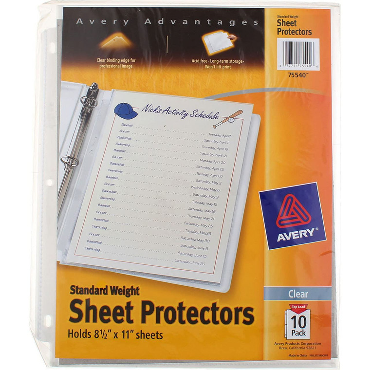 Sheet Protectors, 3-Hole, Top-Load, 8-1/2"x11", 10 per Pack, Clear [Set of 3]