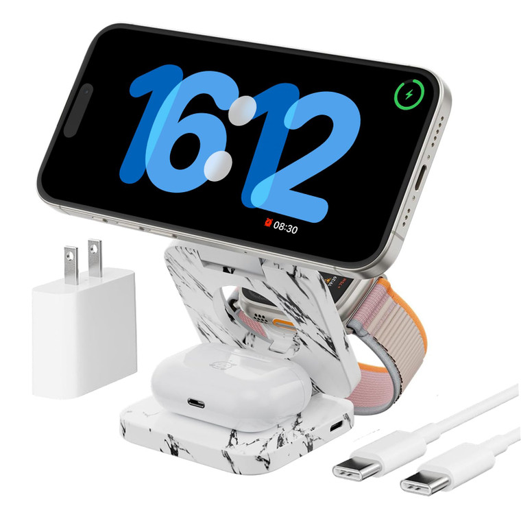 KU XIU X55 Nature Series Fast Magnetic Wireless Charger, Foldable 3 in 1 Charging Station for Apple, Mag-Safe Travel Charger Stand for iPhone 17 16 1