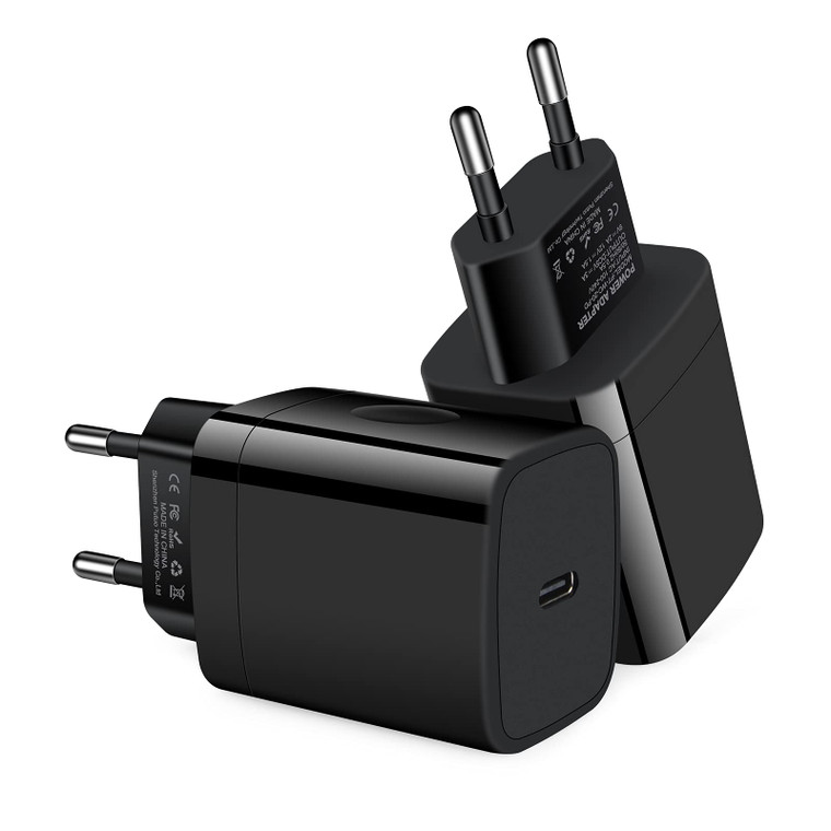 USB C Adapter, European Plug Adapter, 2Pack Fast 20W Europe Travel Plug Power Adapter Type C Wall Chargers for iPhone 17 16 15 14 13 12 11 Pro Max XR